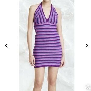 Wild Fable L Purple Pink Halter Boho Crochet Knit Y2K 70s Coquette Mini Dress